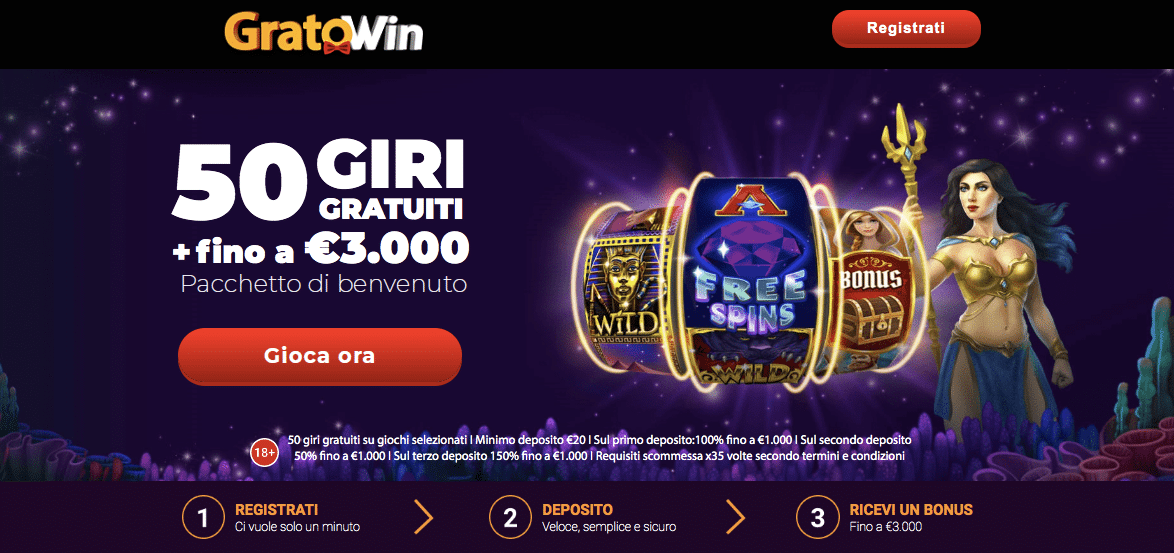 Gratowin Casino 🎖️ 50 Giri Gratis
